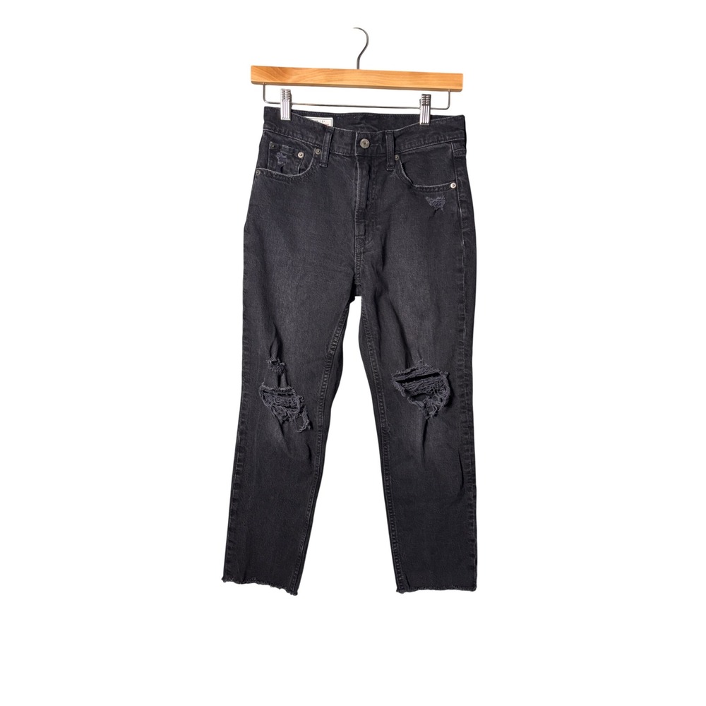 Gap Cheeky Straight High Rise Jeans 2P Black Distressed Grunge Edgy Raw Hem